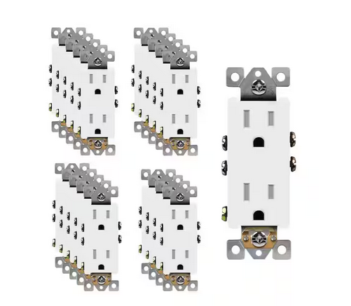 15 Amp Decorator Duplex Outlet Receptacle, Tamper Resistant, White (20-Pack) - 91010024598