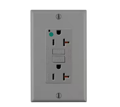 20 Amp Self-Test SmartlockPro Hospital Grade Extra Heavy Duty GFCI Outlet, Gray