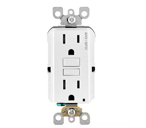 15 Amp 125-Volt Duplex Self-Test SmartlockPro Tamper Resistant AFCI/GFCI Dual Function Outlet, White - 91001708951