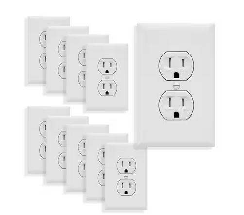15 Amp Tamper Resistant Duplex Outlet with Midsize Wall Plate, White (10-Pack) - 91009606386