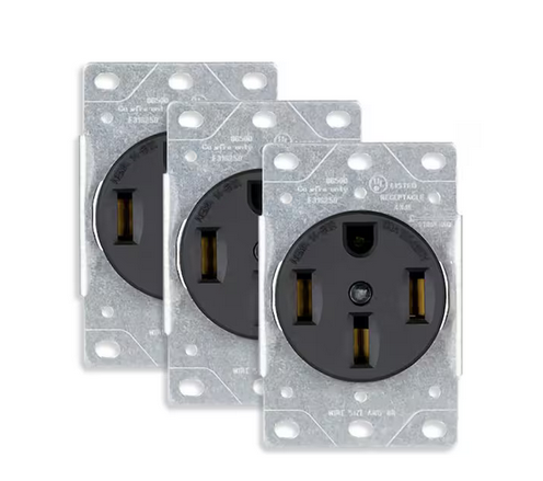 50 Amp 125/250V, Single Straight Blade Range Receptacle Outlet, NEMA 14-50R, Flush Mount, Black (3-Pack) - 91009519622