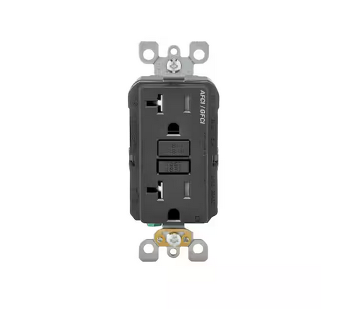 20 Amp 125-Volt Duplex Self-Test SmartlockPro Tamper Resistant AFCI/GFCI Dual Function Outlet, Black - 91001879492