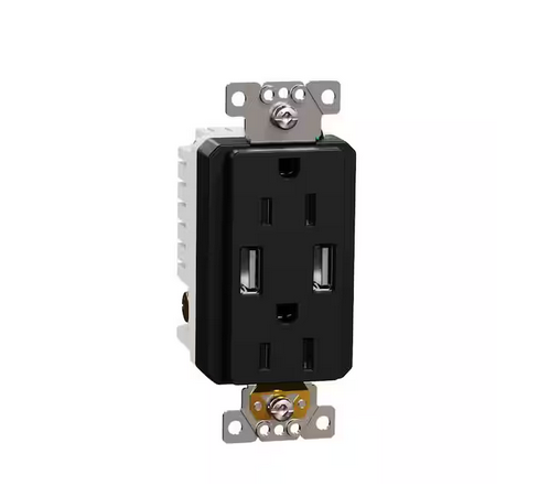 X Series 15 Amp 125-Volt Tamper Resistant Indoor USB A/A 4.8 Amp Duplex Decorator Outlet Back Wire Clamps Matte Black - 91007764098