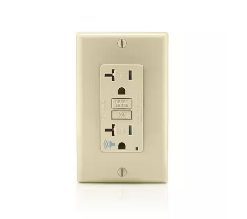 20 Amp SmartlockPro Self-Test Slim GFCI Outlet with Audible Trip Alert, Ivory - 91002354446