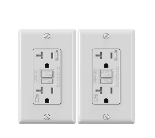 White 20 Amp 125-Volt Tamper Resistant/Weather Resistant Duplex Self-Test GFCI Outlet, with Wall Plate (2-Pack) - 91011012510