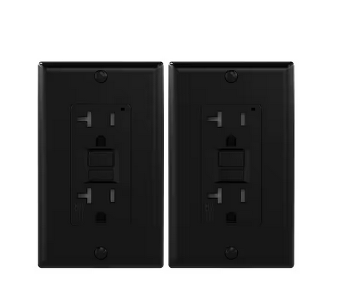 Black 20 Amp 125-Volt Tamper Resistant/Weather Resistant Duplex Self-Test GFCI Outlet, with Wall Plate (2-Pack) - 91011012511