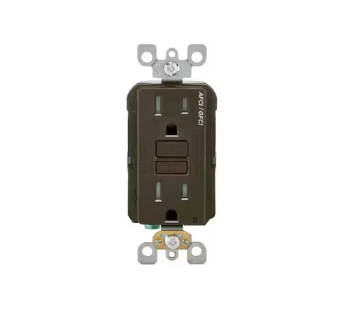 15 Amp 125-Volt Duplex Self-Test SmartlockPro Tamper Resistant AFCI/GFCI Dual Function Outlet, Brown