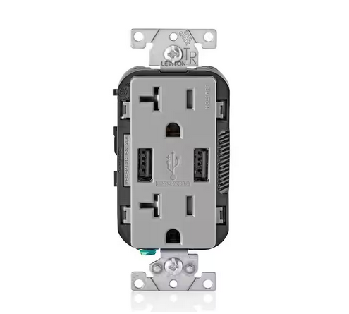 Decora 20 Amp Tamper Resistant Duplex Outlet and 3.6 Amp USB Outlet, Gray