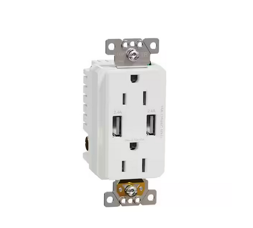 X Series 15 Amp 125-Volt Tamper Resistant Indoor USB A/A 4.8 Amp Duplex Decorator Outlet Back Wire Clamps Matte White - 91007717804