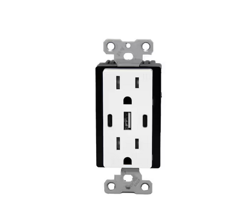 USB Receptacle Outlet White, 15A 30W with 2 Type C, 1 Type A USB Charger - 91011729460