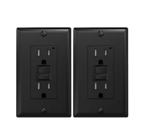 Black 15 Amp 125-Volt Tamper Resistant/Weather Resistant Duplex Self-Test GFCI Outlet, with Wall Plate (2-Pack) - 91011012505