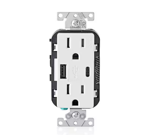 15 Amp Decora Type A and C USB Charger Tamper-Resistant Outlet, White - 91002800032
