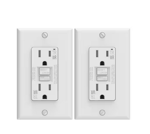 White 15 Amp 125-Volt Tamper Resistant/Weather Resistant Duplex Self-Test GFCI Outlet, with Wall Plate (2-Pack) - 91011138567