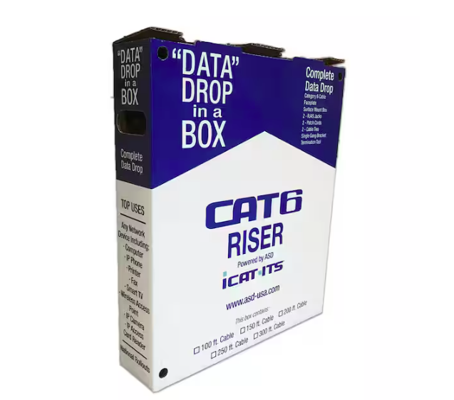 Data Drop-in-a Box Cat6 150 ft. Blue Riser Kit - 91003426673