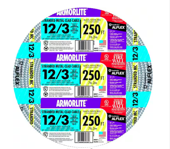 12/3 x 250 ft. Stranded CU MC (Metal Clad) Armorlite Cable - 9308493