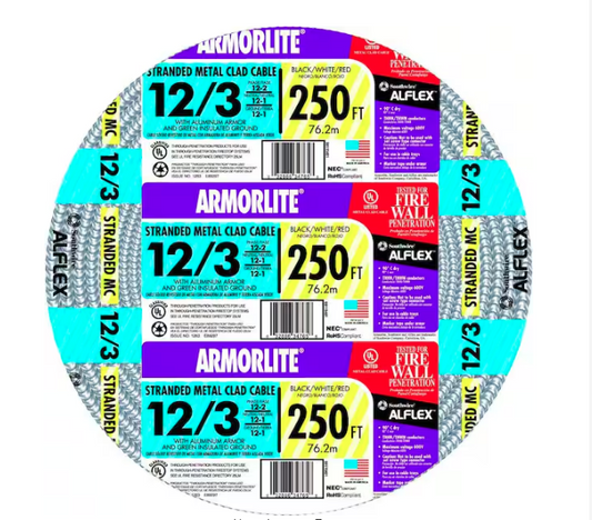 12/3 x 250 ft. Stranded CU MC (Metal Clad) Armorlite Cable - 9308493