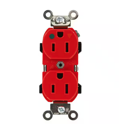 15 Amp Hospital Grade Heavy Duty Isolated Ground Duplex Outlet, Red