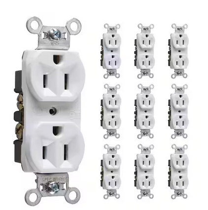 Pass and Seymour 15 Amp 125-Volt Commercial Grade Backwire Duplex Outlet, White (10-Pack) - 91007505173