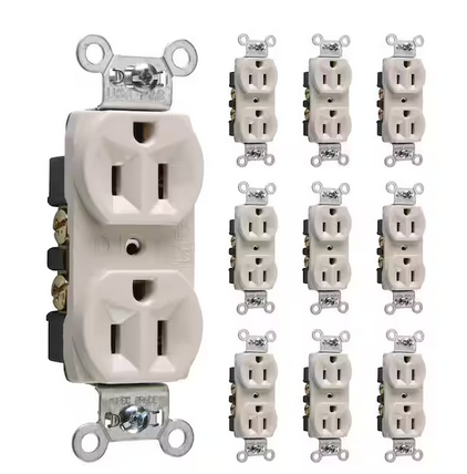 Pass & Seymour 15 Amp 125-Volt Commercial Grade Backwire Duplex Outlet, Light Almond (10-Pack) - 91007592397