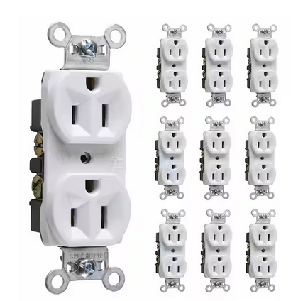 Pass and Seymour 20 Amp 125-Volt Commercial Grade Backwire Duplex Outlet, White (10-Pack) - 91007095727