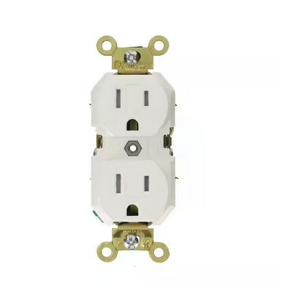 15 Amp Industrial Grade Tamper Resistant Self Grounding Duplex Outlet, White