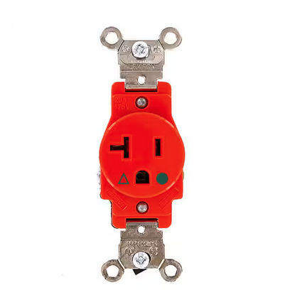 20 Amp Industrial Grade Heavy Duty Isolated Ground Single Outlet, Orange