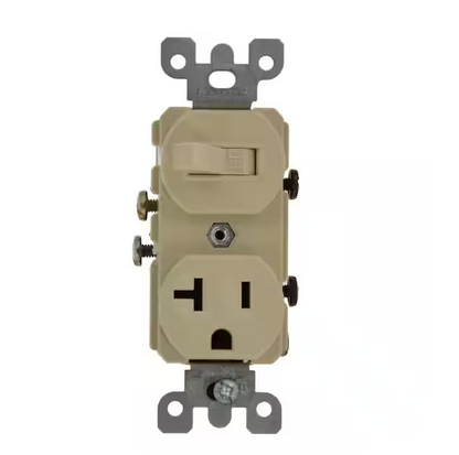 20 Amp Commercial Grade Combination Single Pole Switch and Receptacle, Ivory