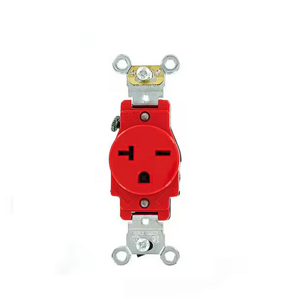 20 Amp Industrial Grade Heavy Duty Self Grounding Single Outlet, Red