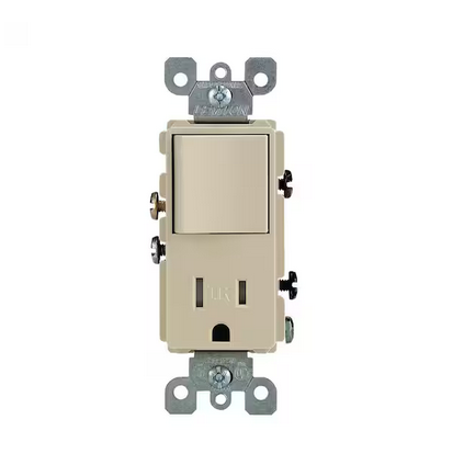 Decora 15 Amp Commercial Grade Combination Single Pole Rocker Switch and Outlet, Ivory - 91002200086