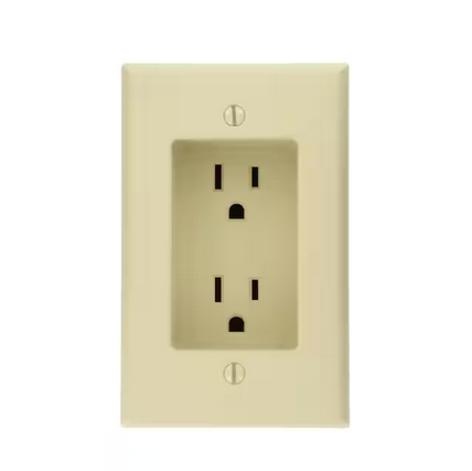 15 Amp Residential Grade 1-Gang Recessed Duplex Outlet, Ivory