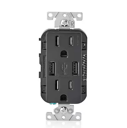 3.6A USB Dual Type A In-Wall Charger with 15 Amp Tamper-Resistant Outlets, Black - 91001030110