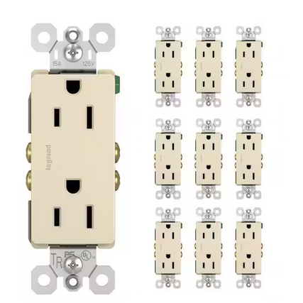 radiant 15 Amp 125-Volt Tamper Resistant Decorator Duplex Outlet, Light Almond (10-Pack) - 91007503591