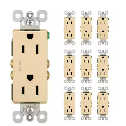 radiant 15 Amp 125-Volt Tamper Resistant Residential Decorator Duplex Outlet, Ivory (10-Pack) - 91007189600