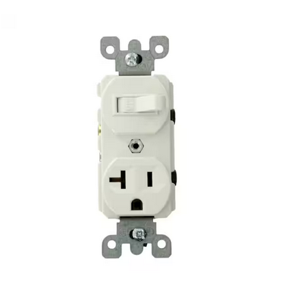 20 Amp Commercial Grade Combination Single Pole Switch and Receptacle, White