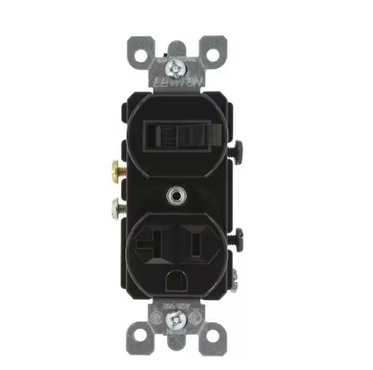 20 Amp Commercial Grade Combination Single Pole Switch and Receptacle, Black