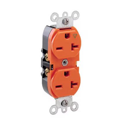 20 Amp Industrial Grade Heavy Duty Isolated Ground Duplex Outlet, Gray