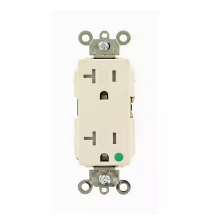 Decora Plus 20 Amp Hospital Grade Extra Heavy Duty Tamper Resistant Self Grounding Duplex Outlet, Light Almond
