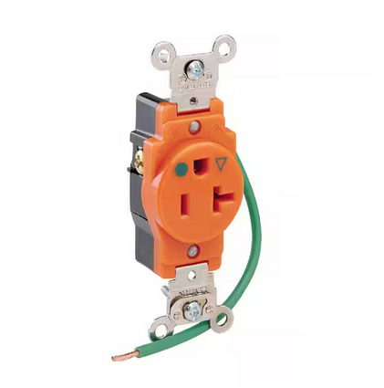 20 Amp Hospital Grade Extra Heavy Duty Isolated Ground Single Outlet, Orange