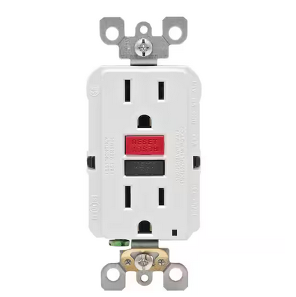 15 Amp 125-Volt Self-Test Tamper Resistant GFCI Outlet, White - 91001728062