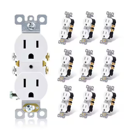 15 Amp 125V Residential Grade Self Grounding Duplex Outlet, White (10-Pack) - 91006615900