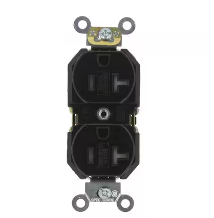 20 Amp Commercial Grade Tamper Resistant Backwired Self Grounding Duplex Outlet, Black