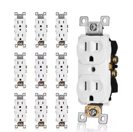 15 Amp 125-Volt Tamper-Resistant NEMA5-15R Wall Mount Duplex Outlet UL Listed, White (10-Pack) - 91007019028