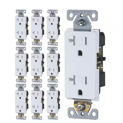 Decorator Receptacle 20 Amp 125-Volt Tamper-Resistant NEMA5-20R Commercial Grade Duplex Outlet, White (10-Pack) - 91007052694