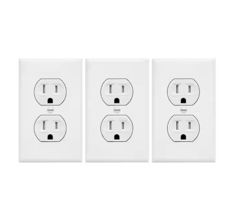 15 Amp 125-Volt Receptacle Duplex Outlet with Wall Plate in White (3-Pack) - 91008091326