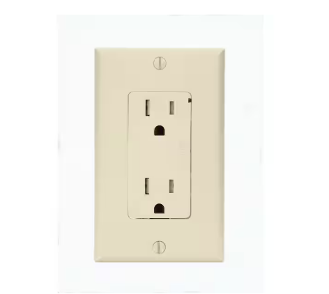 Decora Plus 15 Amp Commercial Grade Tamper Resistant Self Grounding Duplex Surge Outlet, Light Almond - 9768632
