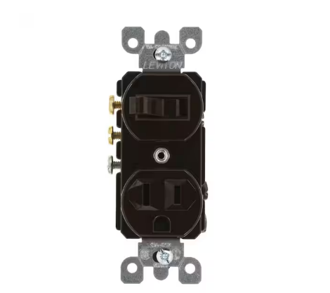 15 Amp Commercial Grade Combination 3-Way Toggle Switch and Receptacle, Brown