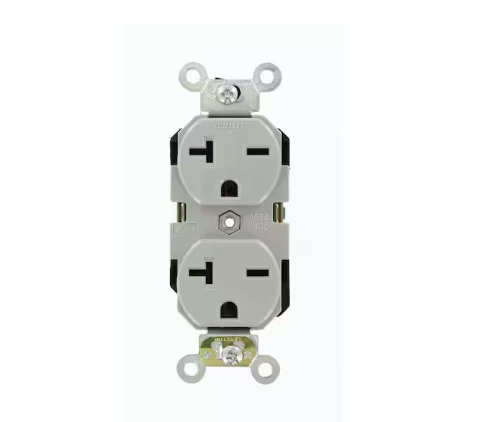 20 Amp Industrial Grade Heavy Duty Self Grounding Duplex Outlet, Gray