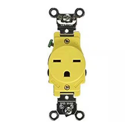 15 Amp Industrial Grade Heavy Duty Corrosion Resistant Self Grounding Single Outlet, Yellow