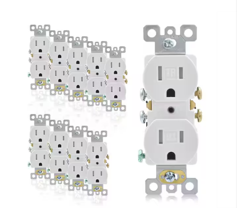 15 Amp 125-Volt Residential Grade Self Grounding Tamper Resistant Duplex Outlet, White (10-Pack) - 91006547750
