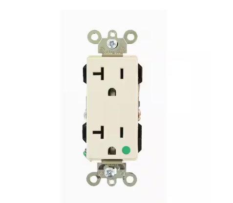 Decora Plus 20 Amp Hospital Grade Extra Heavy Duty Self Grounding Duplex Outlet, Light Almond